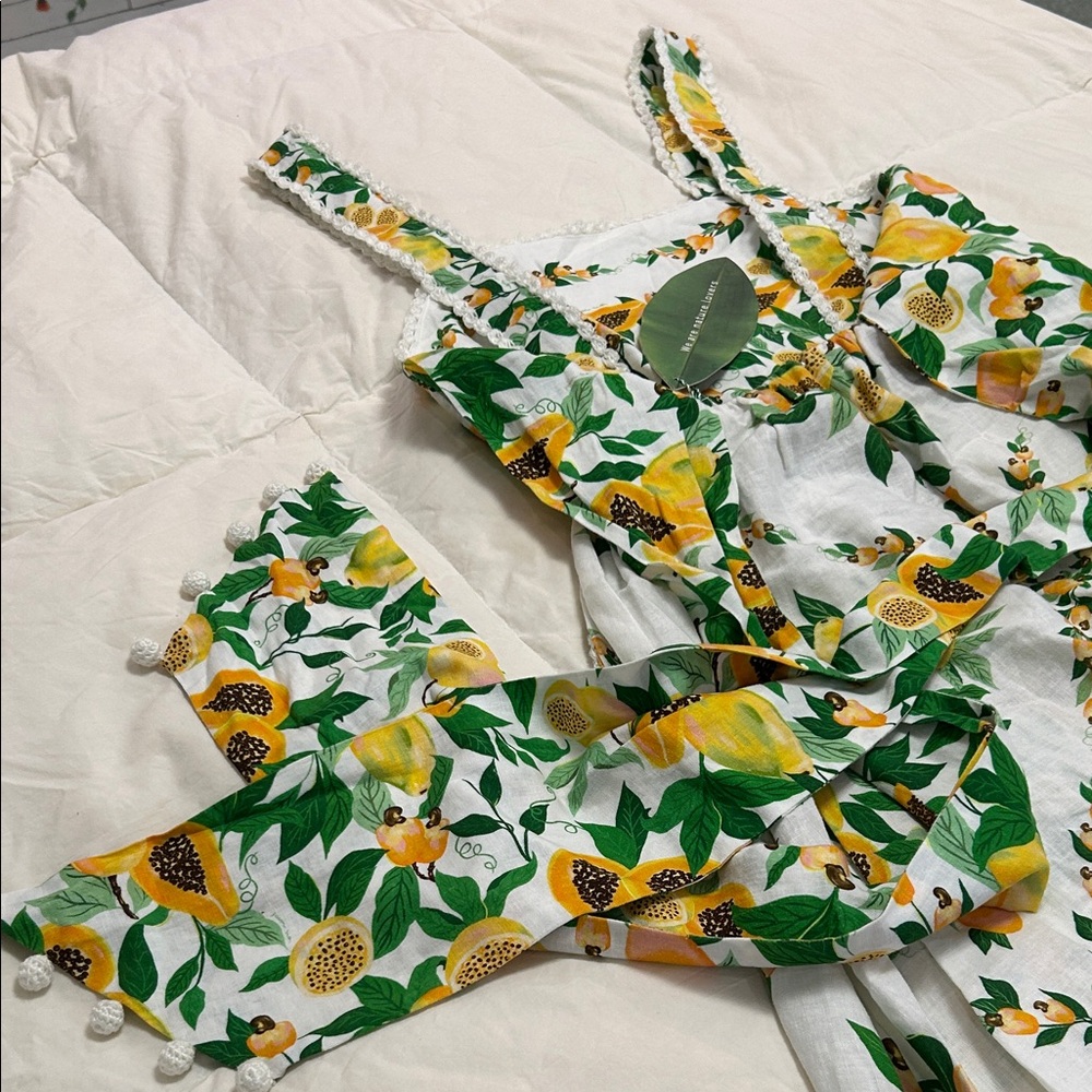 NWT FARM Rio Papaya Salad Scarf Off-White Knit Maxi Dress. Size XS - Picture 11 of 16